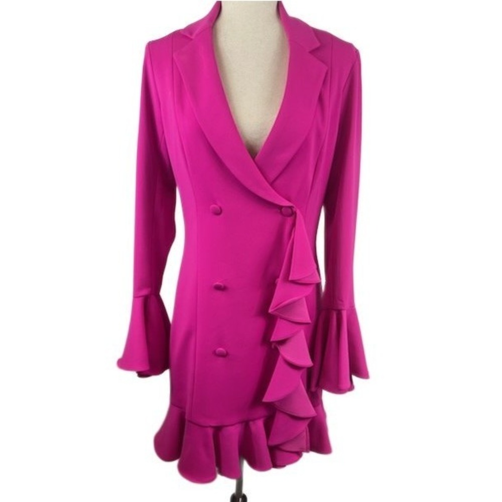 Issue New York Blazer‎ Dress Women's Size Medium Pink Ruffle Double Breasted